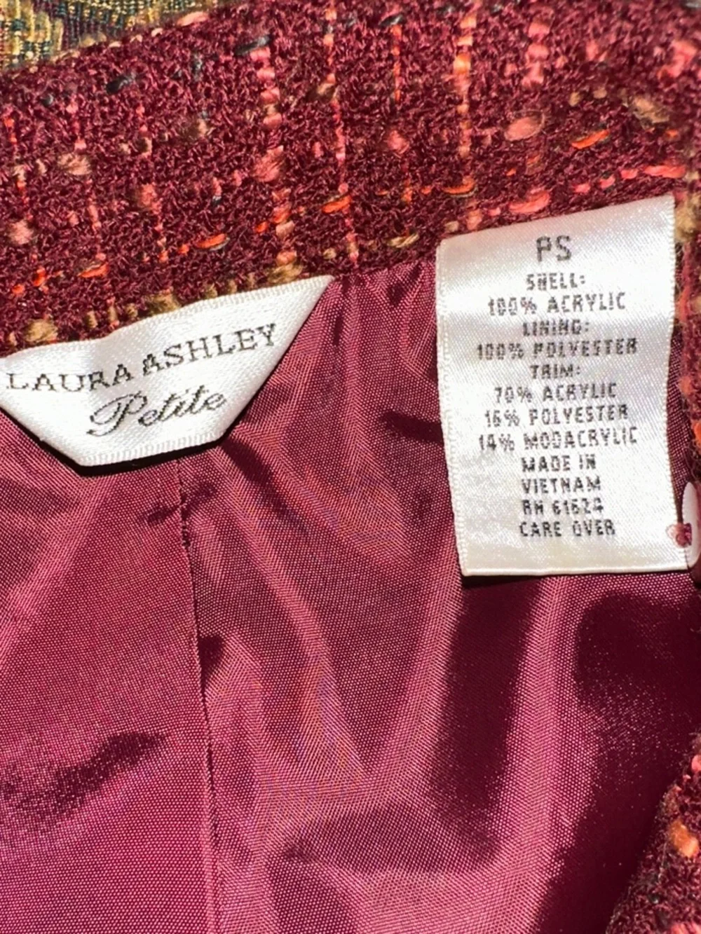Laura Ashley Burgundy Tweed Button Jacket blazer ladies sz petite S